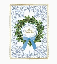 Anna Griffin, "Blue Bow Wreath", Boxed Set of 10, 3 Dimensional Christmas Cards