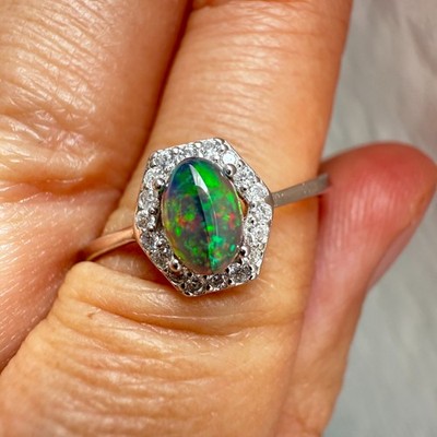 925 Sterling Silver Ring 6x4mm Natural Black Opal Gemstone Zircon Handmade Cute