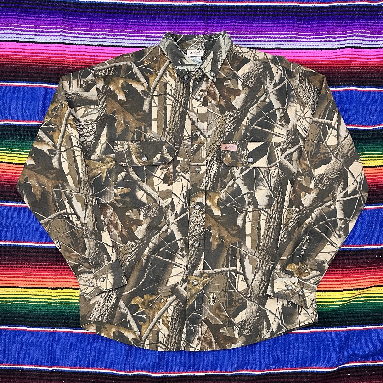 Vintage 1990s Woolrich Real Tree Camouflage Button Up Shirt Size Medium