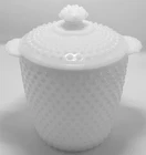 Vtg Midcentury Milk Glass Cookie Jar Ice Bucket Canister with Hobnail Design Lid