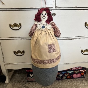 Country Kitchen Handmade Girl Red Rags Grocery Bag Holder Trash Bag Storage 24”