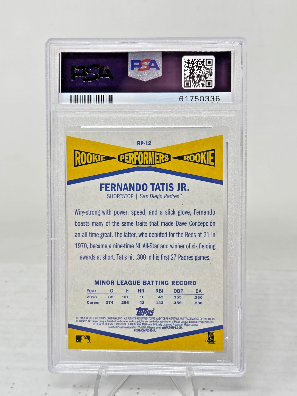 2019 Topps Heritage FERNANDO TATIS JR RC Rookie Baseball Card PSA 10 GEM MINT view 2