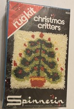 Vintage 90s Spinnerin Latch Hook Rug Kit Christmas Critters Tree LFL 9545 New
