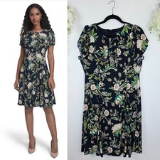 Tommy Hilfiger Floral Matte Jersey Dress Size 12 Navy Tulip Sleeve Cottage 2025