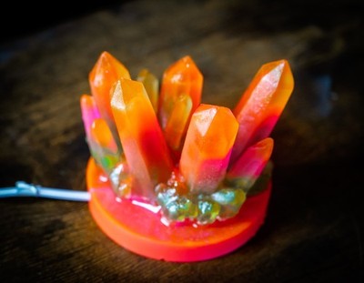 Handmade Resin Crystal LED Lamp   Neon Orange Pink Quartz Cluster Light   USB...