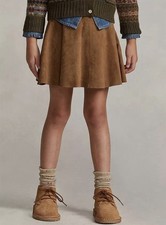 Polo Ralph Lauren Size 12 Flare Side Zip Lined Suede Skirt Maple Goat Leather