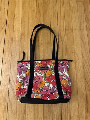 Donna Sharp Quilted Handbag Shoulder Bag Purse Pink Floral Black Accents