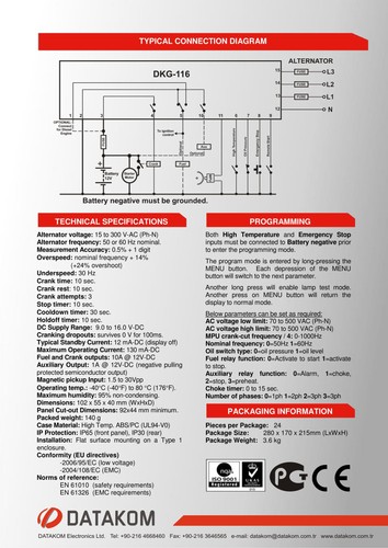 DATAKOM DKG-116 Generatorhandbuch Und Fernbedienung Start