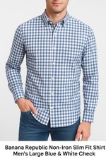 Banana Republic Men  s Shirt L Slim Fit Non-Iron Blue White Check Dress Shirt