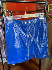 Shinestar Women's Blue Faux Leather Mini Skirt Size S Zip Closure Pockets