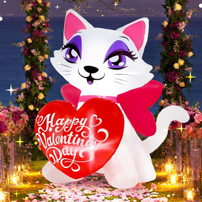4 FT Valentines Inflatable Outdoor Decorations, Blow up Wedding Cat Yard Decor w