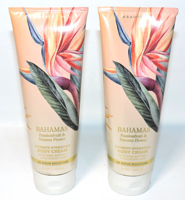LOT 2 Bath & Body Works BAHAMAS PASSIONFRUIT & BANANA FLOWER Body Cream 8oz, NEW