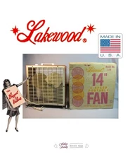Vintage Lakewood Fan 14 inch Portable 3 Speed Made in USA w Original Box & Stand