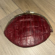 Vintage Eel Skin Coin Purse KISS Clasp Double Pouch Burgandy MCM Classic Travel