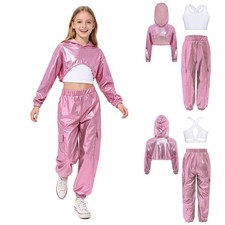 Girls Set Athletic Outfits Cargo Pants Gymnastics Dancewear Long Sleeve Hip-hop