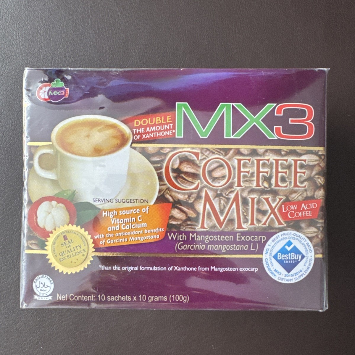1 BOX MX3 COFFEE MIX MANGOSTEEN 10 SACHETS 100G CHOLESTEROL FREE