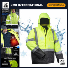 100% Waterproof Hi-Vis Reflective Safety Jackets for Men, Cold Weather Work Coat