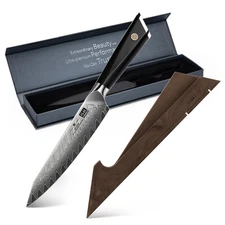 SHAN ZU 6" Damascus Chef Knife Japanese Kitchen Utility Petty Knives with Sheath