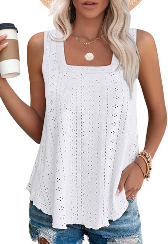 WEESO Summer Tops for Women Sleeveless Flowy Tops White Tank Top Woman Dressy...
