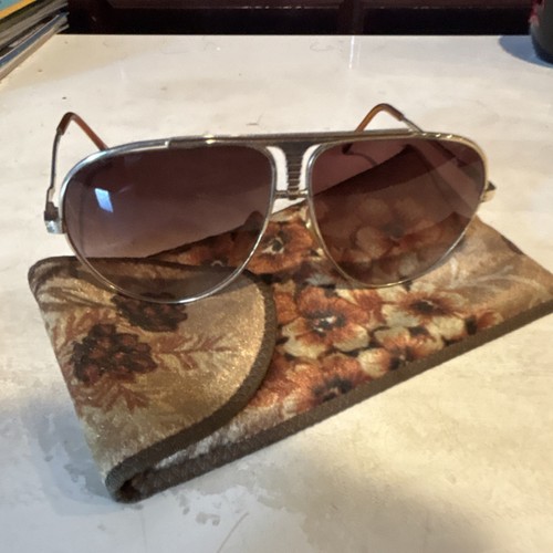 Aviator Sunglasses Silver Metal Frame Brown Lenses Vintage Style