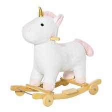 2 in 1 Kids Rocking Horse Rolling Unicorn with Sound Wooden Base Pedal for 3 