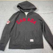 Hudson’s Bay Hoodie Men M Gray Red Canada Olympic Full Zip Sweatshirt Coat