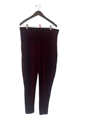 Spanx 3X burgundy leggings stretch tummy control high rise velvet goth dark red - Picture 2 of 11