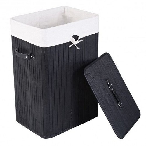 Rectangle Bamboo Hamper Laundry Basket Washing Cloth Bin Storage Bag Lid 3 color - Picture 3 of 5