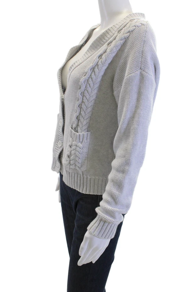 Cárdigan Cotton By Autumn Cashmere para mujer gris cuello en V botón talla S Foto 2 de 4