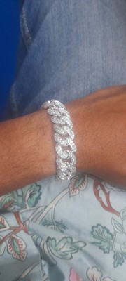 15Ct Round Lab-Created Diamond Cuban 8inch Bracelet Silver 925