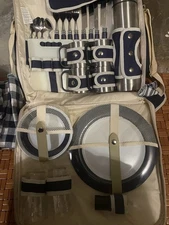 Wenzel Picnic Set For 4 Cutlery Cups Napkins Dishes Picnicware Case BNIB VINTAGE