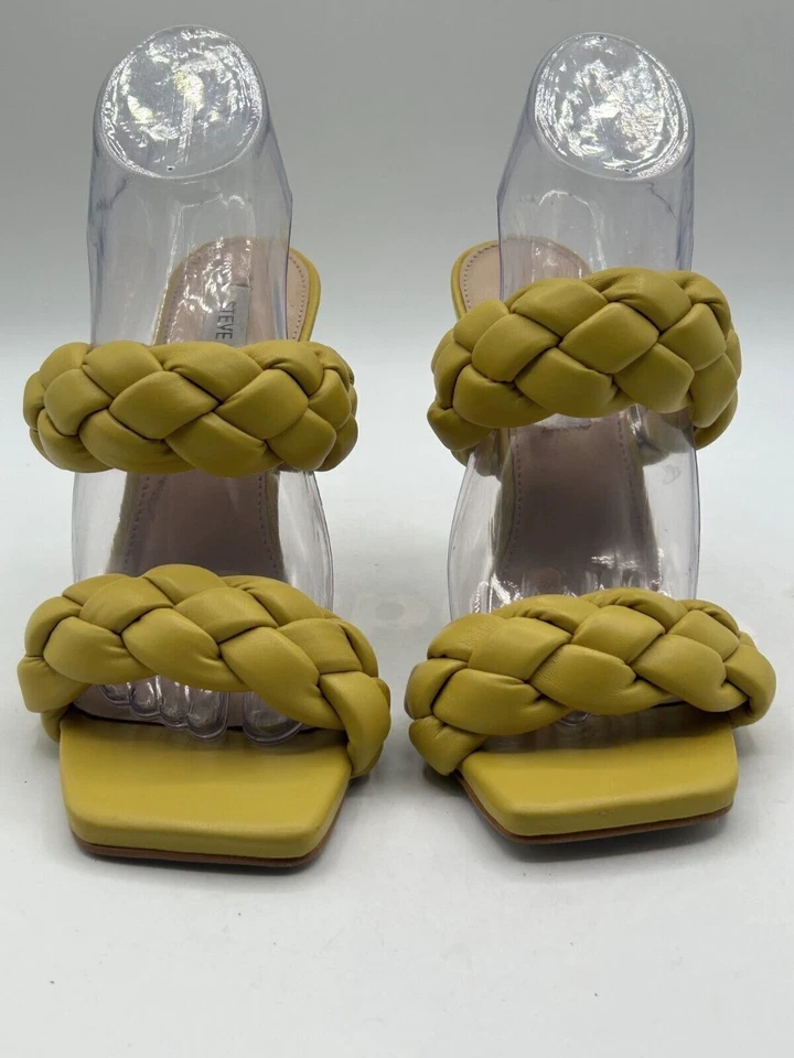 Steve Madden Tacones Cítricos Para Mujer Talla 8M Amarillo Acolchado Trenzado Puntera Cuadrada  Foto 2 de 4