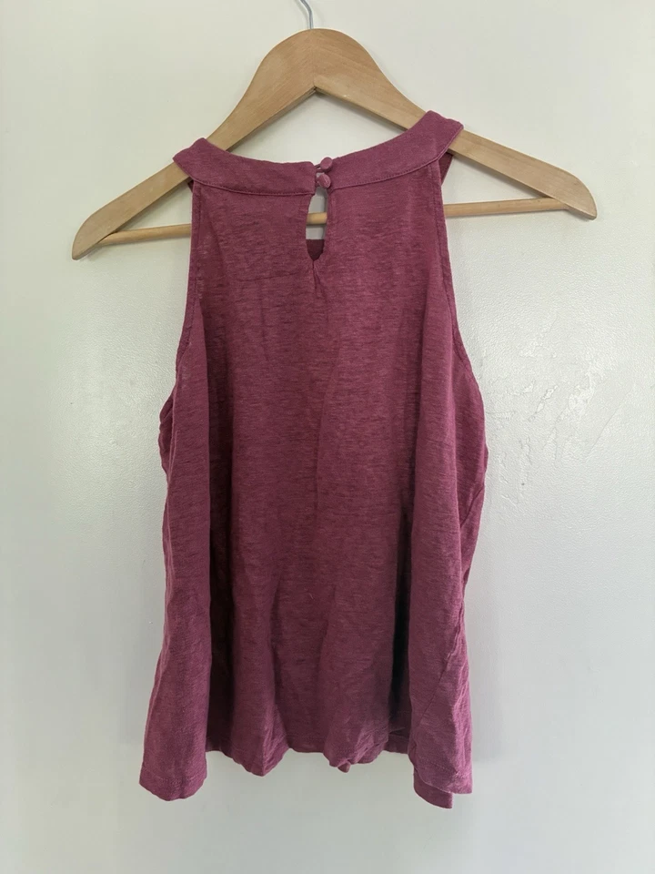 Женская однотонная бордовая прозрачная 100% льняная майка без рукавов с круглым вырезом Joie M - Изображение 3 из 4