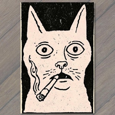ART PRINT Weird Cat Smoking Cigarette Odd Surreal Dark Creepy Strange Gothic