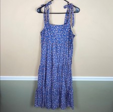 Madewell Women’s Boho Cottagecore Floral Print Shoulder Tie Tiered Midi Dress L