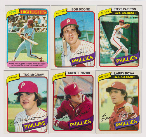 1980 Topps Philadelphia Phillies Baseball Card Lot (6) Pete Rose, Steve Carlton