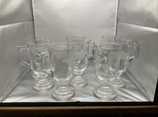 Vintage Nestle Etched Globe Tall 5 1/2&rdquo; Coffee Mugs Cups Set Of (8)