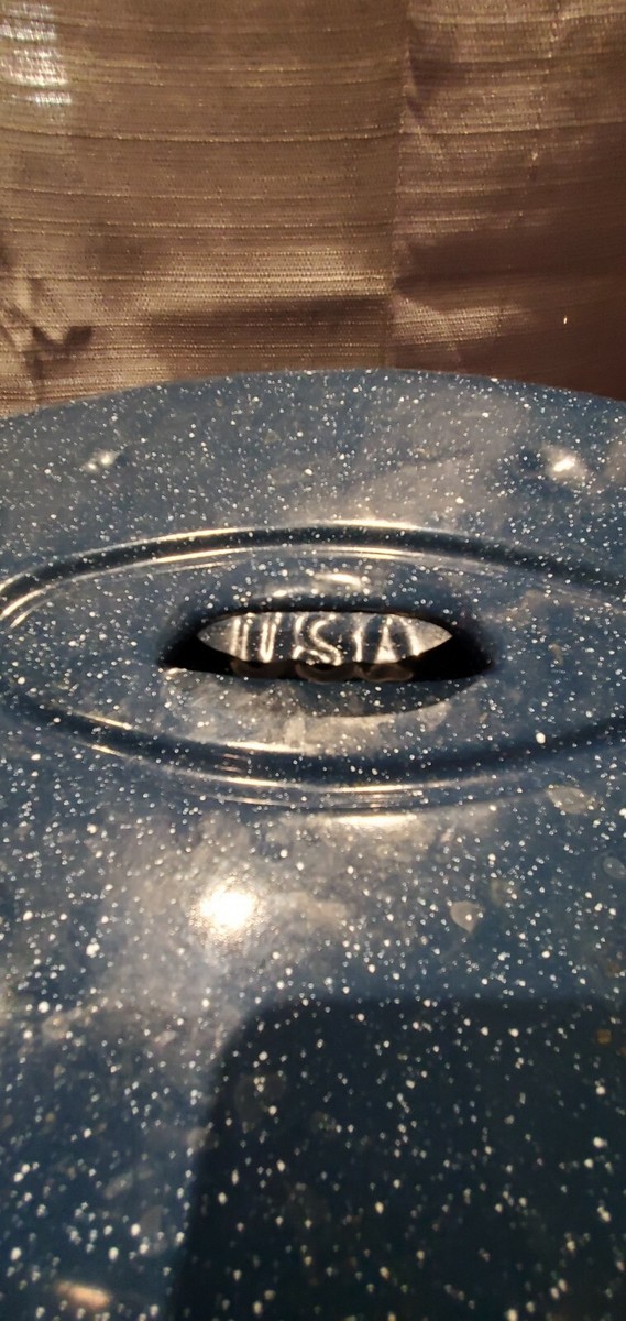 Blue enamelware vtg USA large roaster roasting pan 16x12