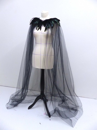 Black Feather Tulle Cape, Open Front with Metal Clasp, 71 inches  - Picture 7 of 9