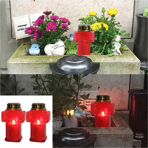 2 Pcs Electronic Candle Flameless Devotional Candles Memorial Lights for Graves