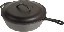 Lodge L10CF3 Cast Iron Covered Deep Skillet, Pre-Seasoned, 5-Quart, Black