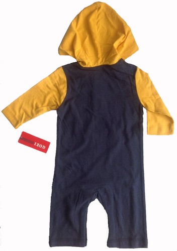 IZOD Baby Toddler Boy Hooded Coverall Navy Yellow 0-9 MO NEW - Picture 2 of 2