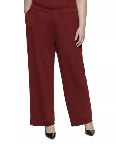 Calvin Klein Womans 3X Pull On Soft Stretchy Straight Leg Pants Burgundy NWT
