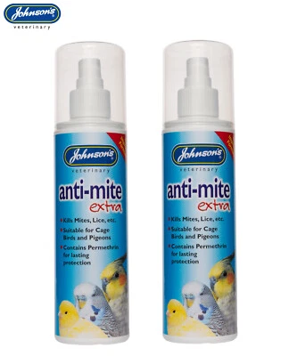 2 PACK JOHNSONS ANTI MITE EXTRA SPRAY CAGE BIRDS KILLS MITES & LICE 150ML - Image 1 of 4