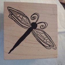 RUBBER STAMP  MAGENTA  DRAGONFLY  WOOD-MOUNTED