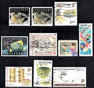SINGAPORE 1994-96 FOR LOCAL ADDRESSES ONLY 10 STAMPS SCOTT 675B/768 USED