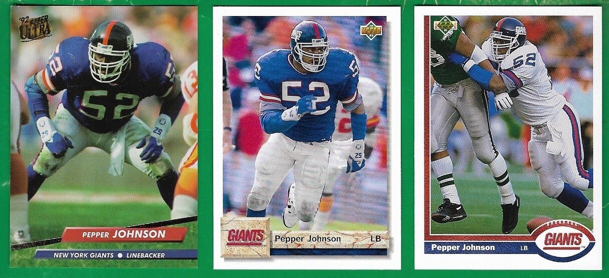 Pepper Johnson 3 Card LOT Giants (MINT) Upper Deck #183 #225 1992 Ultra #280 HT