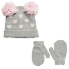 Capelli New York Pom-Pom Heart Print Hat  Mittens Size 0-6M New With Tag