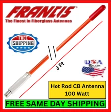 Francis CB22O 3' Orange Hot Rod CB Antenna Fiberglass 3/8-24 100W For Car Radio