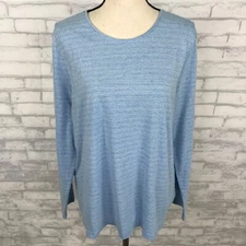 Croft & Barrow Classic T Shirt Top Size XXL Long Sleeve Blue Stripe Cotton Knit